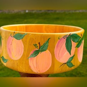 Country and Cottage Hand-Painted Wooden Table Bowl- Peaches